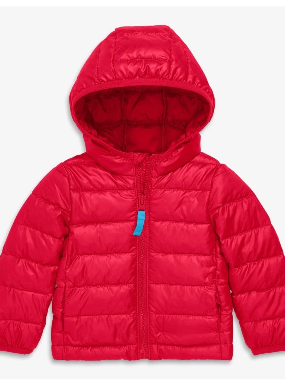 Primary Unisex Hooded Puffer Jacket - Red, Size 6-12 M